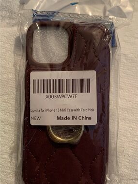 Quilted Ring Card Case for iPhone 13 Mini - Burgundy